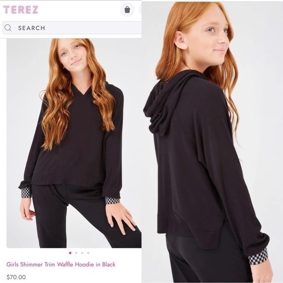 TEREZ Girls Shimmer Trim Waffle Thermal Hoodie in Black XL - Picture 1 of 13